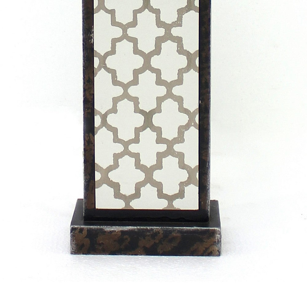 Rock Base Table Lamp with Drum Shade and Quatrefoil Pattern,Brown - BM217232