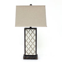 Rock Base Table Lamp with Drum Shade and Quatrefoil Pattern,Brown - BM217232