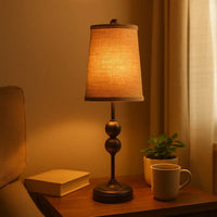 Metal Spindle Design Table Lamp with Cone Shade and Round Base, Black - BM217233