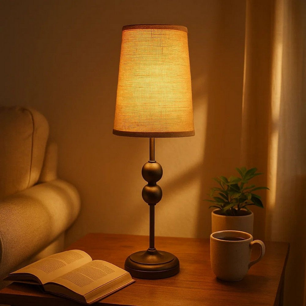 Metal Spindle Design Table Lamp with Cone Shade and Round Base, Black - BM217233