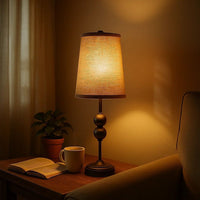 Metal Spindle Design Table Lamp with Cone Shade and Round Base, Black - BM217233