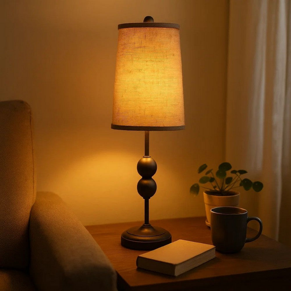 Metal Spindle Design Table Lamp with Cone Shade and Round Base, Black - BM217233