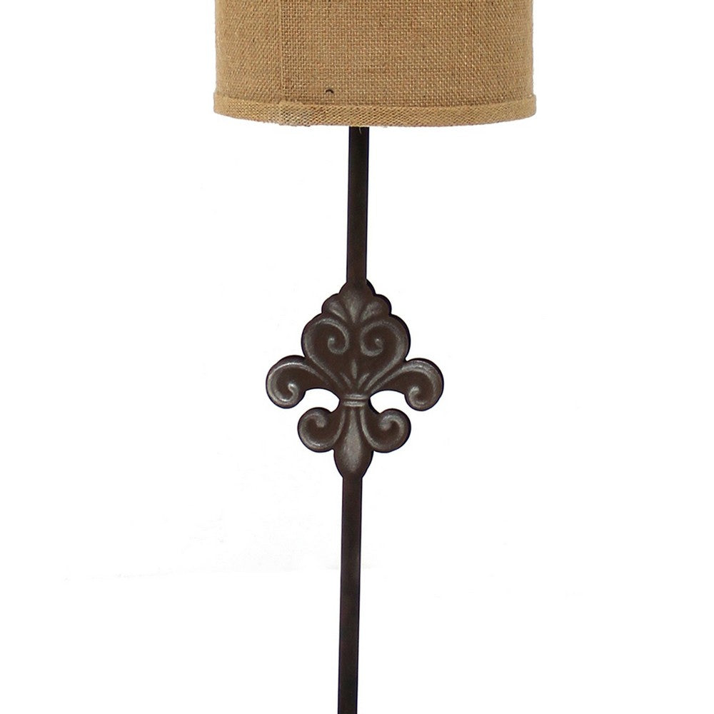 Metal Table Lamp with Cylindrical Drum Shade and Fleur De Lis Accent,Black - BM217234