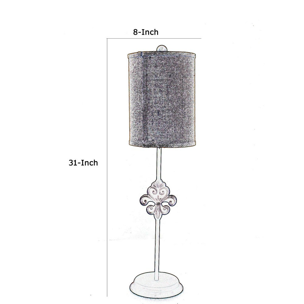 Metal Table Lamp with Cylindrical Drum Shade and Fleur De Lis Accent,Black - BM217234
