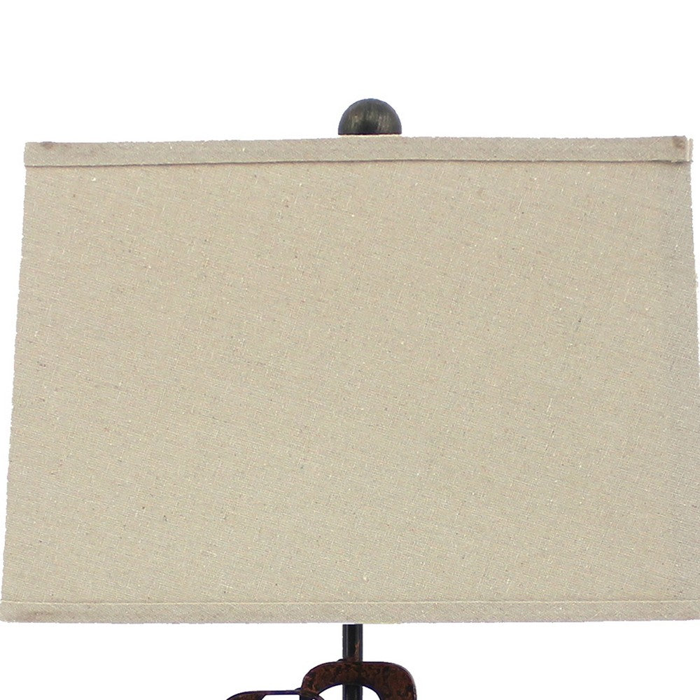 Table Lamp with Tapered Shade and Cut Out Design,Bronze and Beige - BM217235