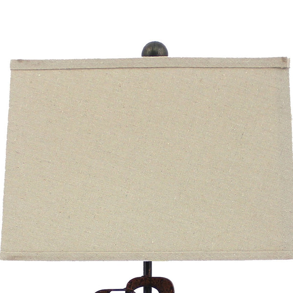 Table Lamp with Tapered Shade and Cut Out Design,Bronze and Beige - BM217235