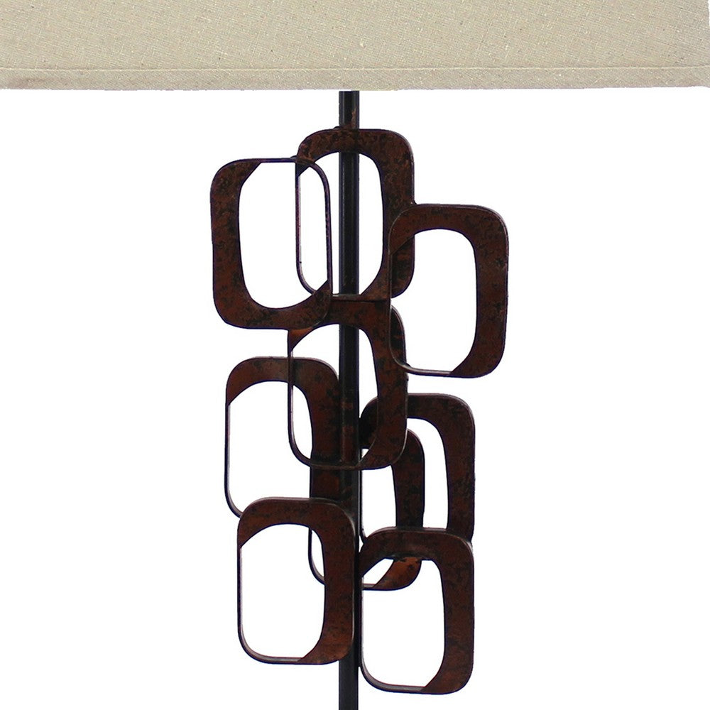 Table Lamp with Tapered Shade and Cut Out Design,Bronze and Beige - BM217235