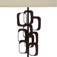 Table Lamp with Tapered Shade and Cut Out Design,Bronze and Beige - BM217235