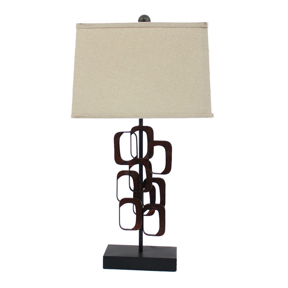 Table Lamp with Tapered Shade and Cut Out Design,Bronze and Beige - BM217235