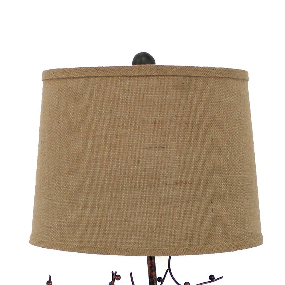 Tree Design Base Metal Table Lamp with Drum Shade, Bronze - BM217236