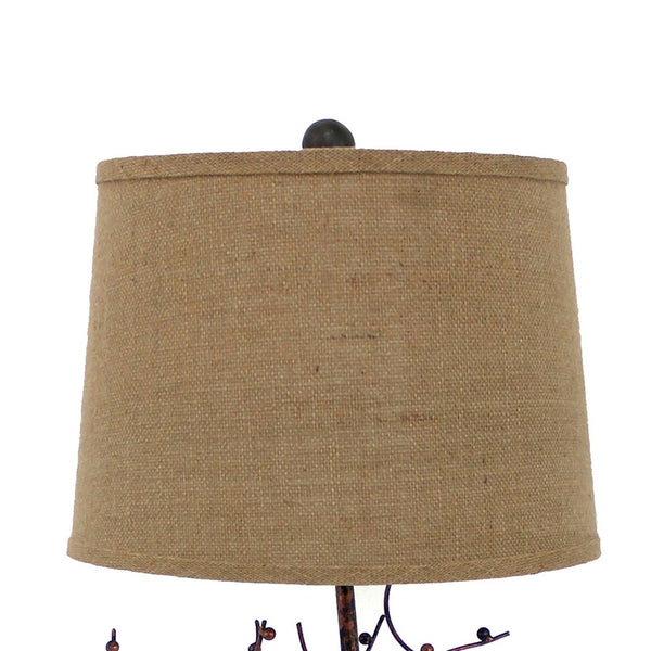 Tree Design Base Metal Table Lamp with Drum Shade, Bronze - BM217236