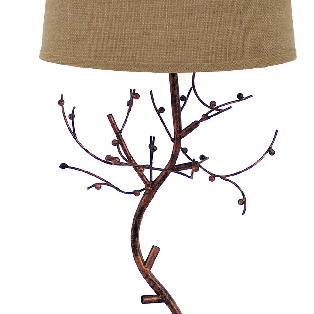 Tree Design Base Metal Table Lamp with Drum Shade, Bronze - BM217236