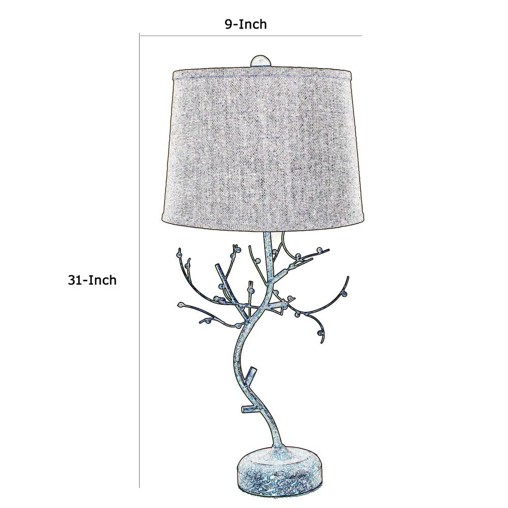 Tree Design Base Metal Table Lamp with Drum Shade, Bronze - BM217236