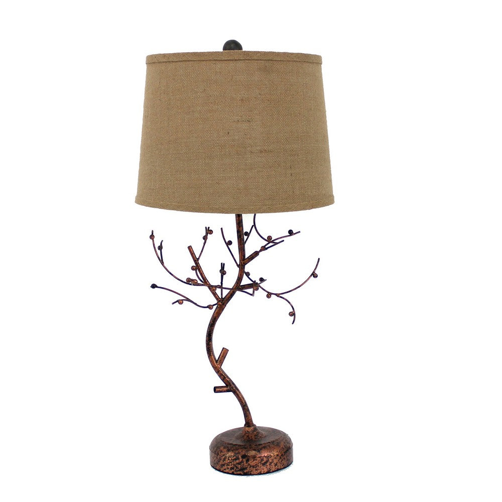 Tree Design Base Metal Table Lamp with Drum Shade, Bronze - BM217236