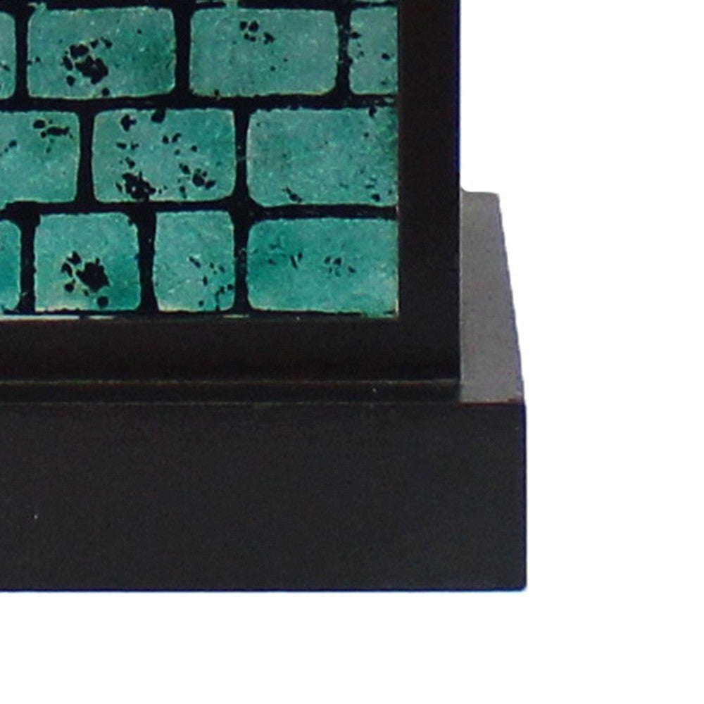 Rectangular Metal Frame Table Lamp with Brick Pattern, White and Blue - BM217238