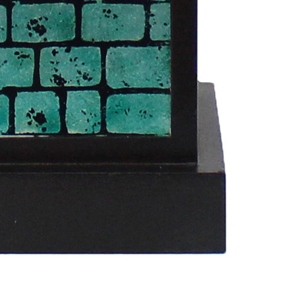 Rectangular Metal Frame Table Lamp with Brick Pattern, White and Blue - BM217238