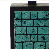 Rectangular Metal Frame Table Lamp with Brick Pattern, White and Blue - BM217238