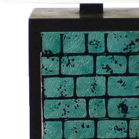 Rectangular Metal Frame Table Lamp with Brick Pattern, White and Blue - BM217238