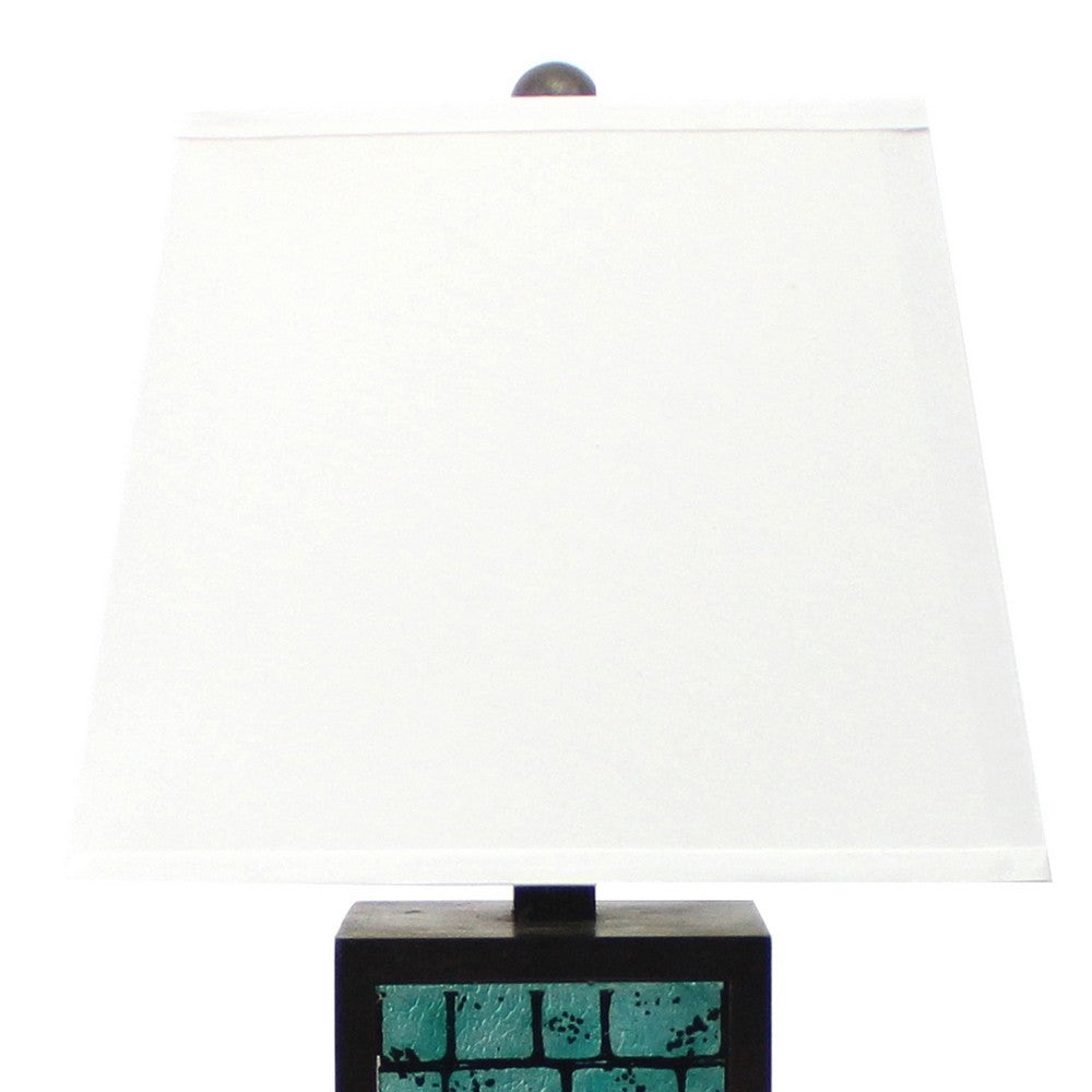 Rectangular Metal Frame Table Lamp with Brick Pattern, White and Blue - BM217238