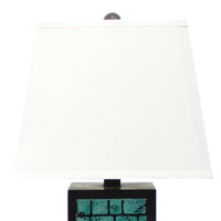 Rectangular Metal Frame Table Lamp with Brick Pattern, White and Blue - BM217238