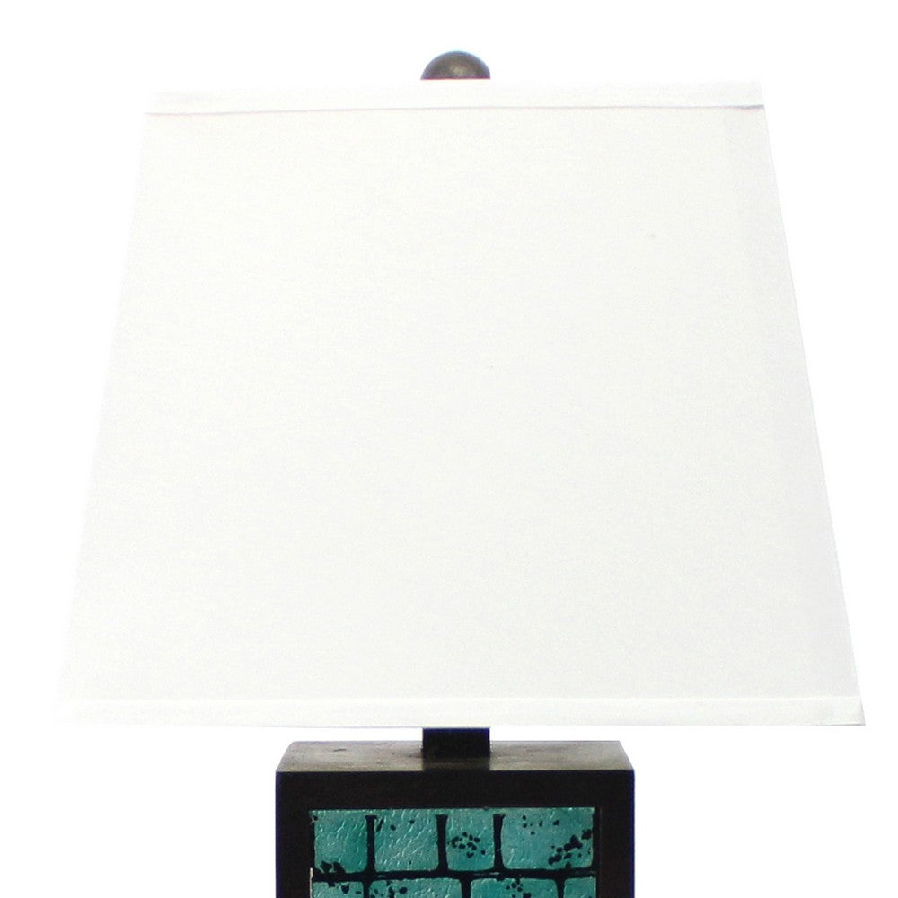 Rectangular Metal Frame Table Lamp with Brick Pattern, White and Blue - BM217238