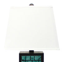 Rectangular Metal Frame Table Lamp with Brick Pattern, White and Blue - BM217238