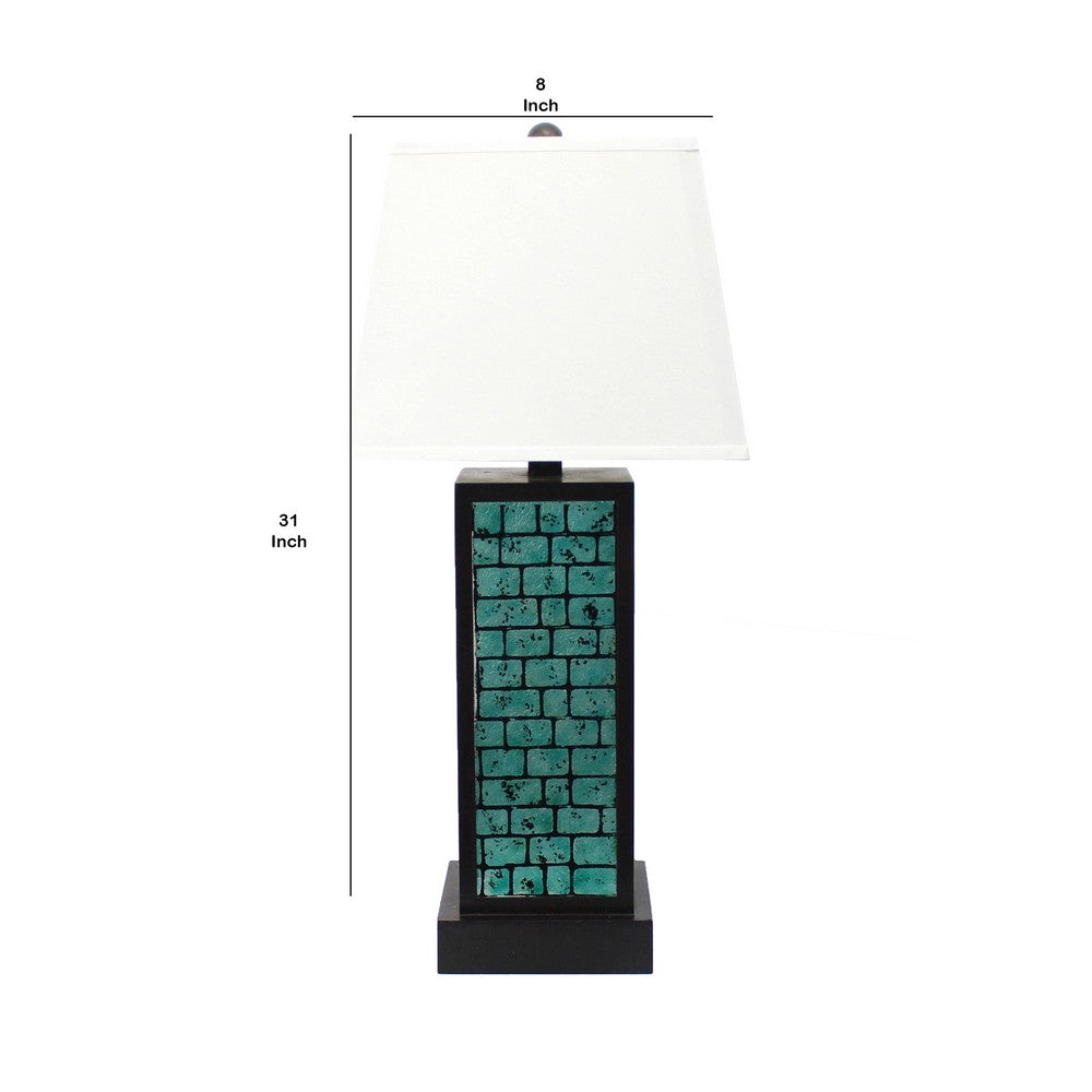 Rectangular Metal Frame Table Lamp with Brick Pattern, White and Blue - BM217238