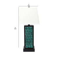 Rectangular Metal Frame Table Lamp with Brick Pattern, White and Blue - BM217238