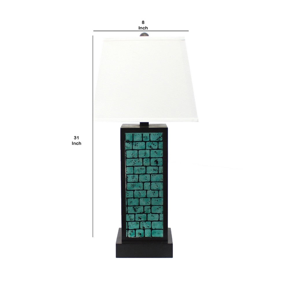 Rectangular Metal Frame Table Lamp with Brick Pattern, White and Blue - BM217238