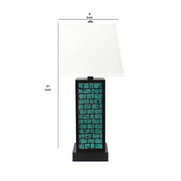 Rectangular Metal Frame Table Lamp with Brick Pattern, White and Blue - BM217238