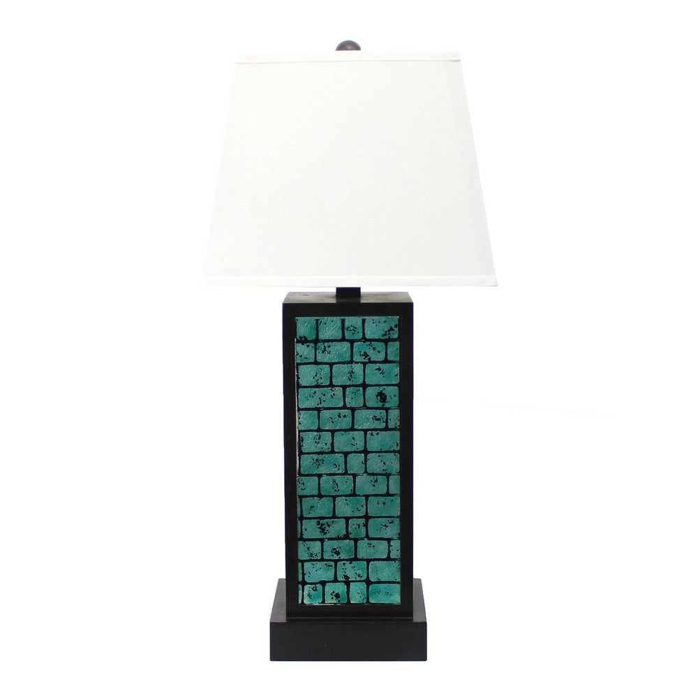 Rectangular Metal Frame Table Lamp with Brick Pattern, White and Blue - BM217238
