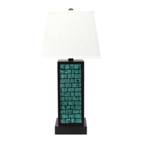 Rectangular Metal Frame Table Lamp with Brick Pattern, White and Blue - BM217238