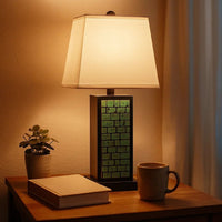 Rectangular Metal Frame Table Lamp with Brick Pattern, White and Blue - BM217238