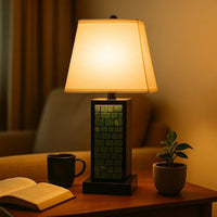 Rectangular Metal Frame Table Lamp with Brick Pattern, White and Blue - BM217238