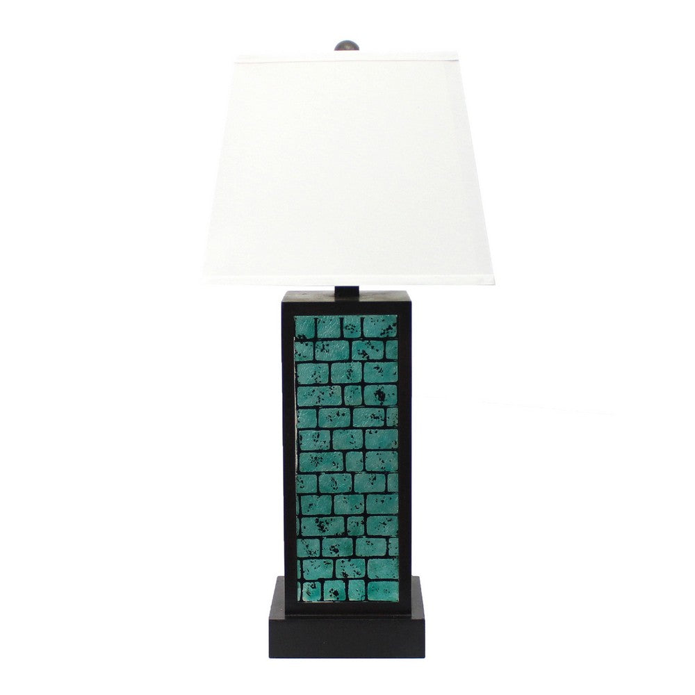 Rectangular Metal Frame Table Lamp with Brick Pattern, White and Blue - BM217238