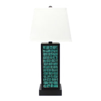 Rectangular Metal Frame Table Lamp with Brick Pattern, White and Blue - BM217238