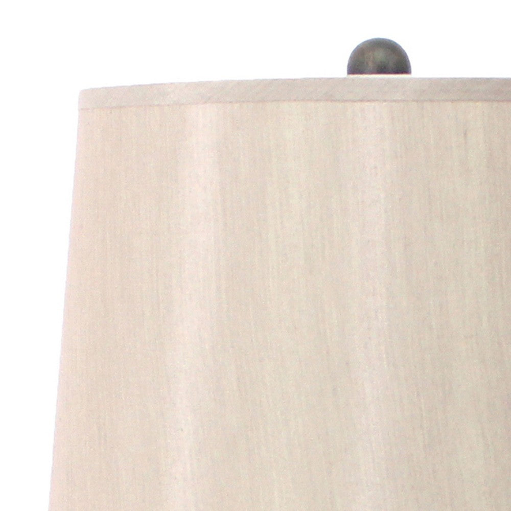 Flower Tree Design Metal Table Lamp with Tapered Drum Shade, Gray and Beige - BM217241