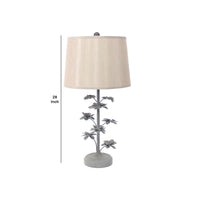 Flower Tree Design Metal Table Lamp with Tapered Drum Shade, Gray and Beige - BM217241
