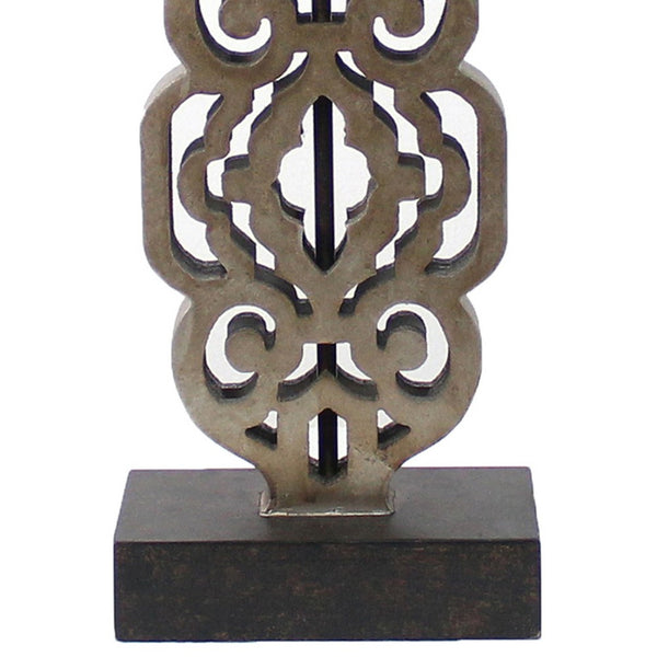 Metal Table Lamp with Trellis Design and Block Base, Brown and Beige - BM217242