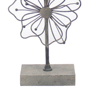 Metal Table Lamp with Flower Accent and Block Base,Beige and Gray - BM217243