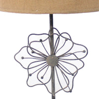 Metal Table Lamp with Flower Accent and Block Base,Beige and Gray - BM217243