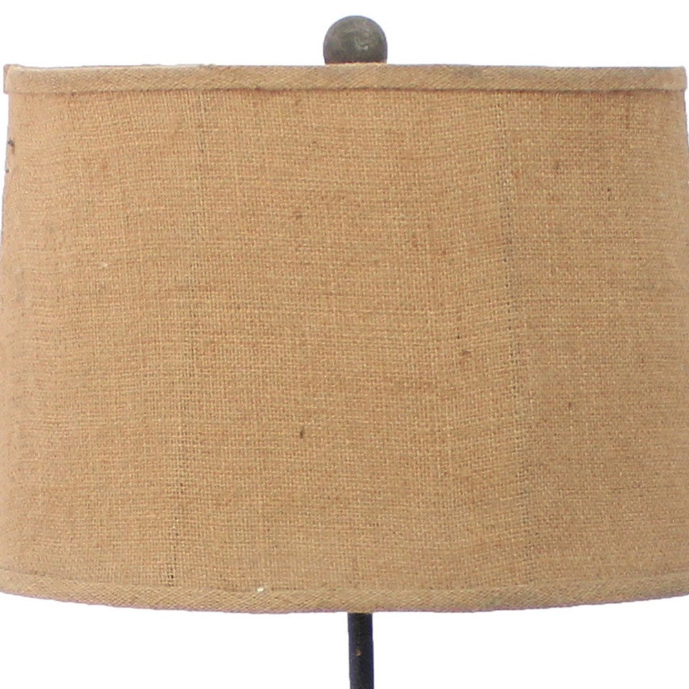 Metal Table Lamp with Flower Accent and Block Base,Beige and Gray - BM217243