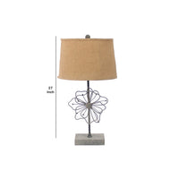Metal Table Lamp with Flower Accent and Block Base,Beige and Gray - BM217243