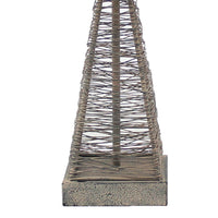 Metal Pyramid Base Table Lamp with Wire Design and Scripted Shade, Gray - BM217244