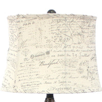 Metal Pyramid Base Table Lamp with Wire Design and Scripted Shade, Gray - BM217244