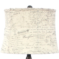 Metal Pyramid Base Table Lamp with Wire Design and Scripted Shade, Gray - BM217244