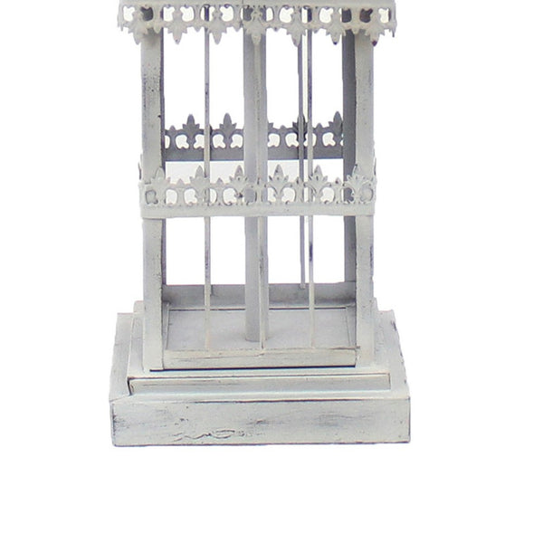Metal Temple Design Base Table Lamp with Fabric Shade, Beige and Gray - BM217245