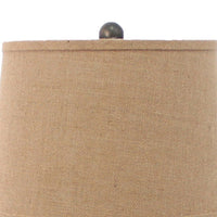 Metal Temple Design Base Table Lamp with Fabric Shade, Beige and Gray - BM217245