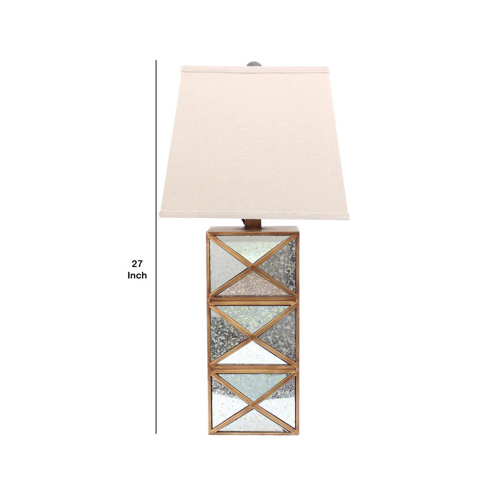 Metal Table Lamp with X Shape Design and Mirror Front,Multicolor - BM217246