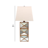 Metal Table Lamp with X Shape Design and Mirror Front,Multicolor - BM217246